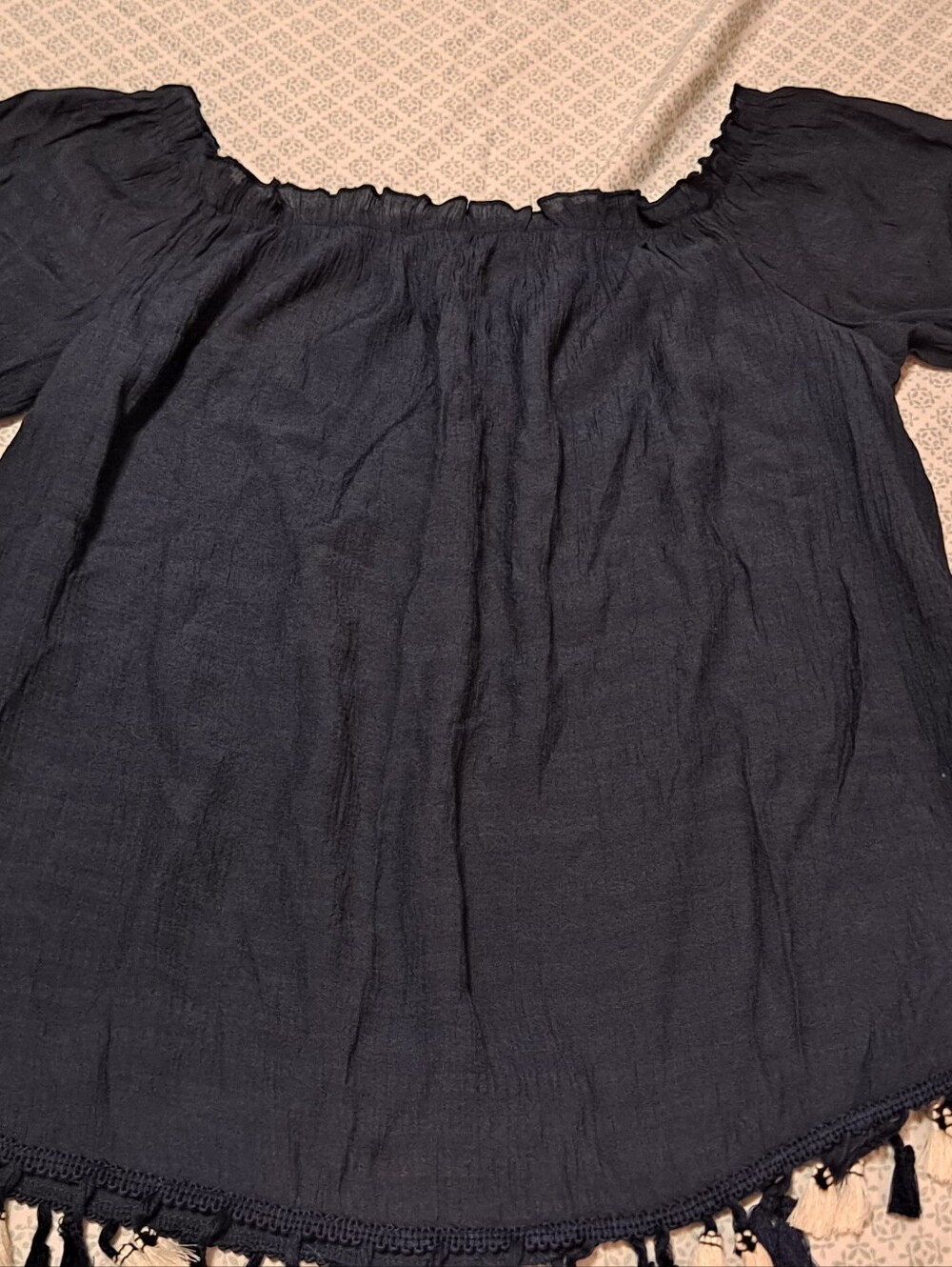 Women's Navy Off-Shoulder Tassel Hem Top Sz 0XL